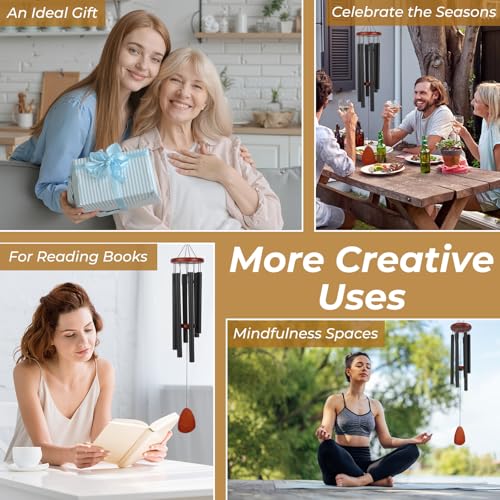 Memorial Wind Chimes for Loss of Loved One, 32 Inch Sympathy Wind Chimes with 6 Harmoniously Tuned Aluminum Tubes & Weather-Resistant Wood, Deep Tone Chime for Garden Patio Funeral Gift, (32'' Golden)