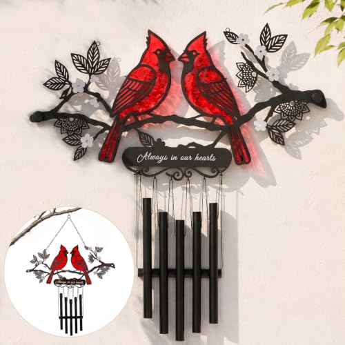 3D Metal Cardinal Wall Art, 2-Way Memorial Wind Chimes Decor 42cm