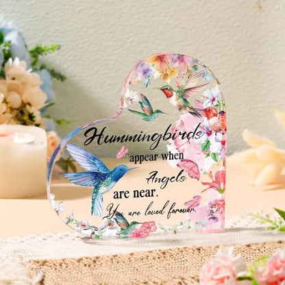 Yulejo Red Cardinal Memorial Gift Acrylic Heart Sympathy, Flower Style - style: Flower Style