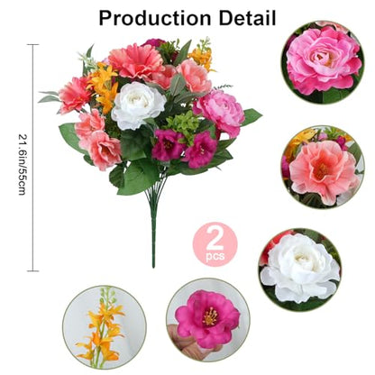 2Pcs Cemetery Flowers for Grave Pink Fake Hibiscus Flowers with Rose | 21.6" Silk Flower Arrangements for Cemetery Garden Wedding Table Centerpieces Home Indoor Outdoor Decor