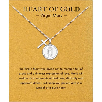 Baydurcan Pendant Necklace for Women Friends Sister Birthday Christmas Gift | Silver Evil Eye Ankh Mary Friendship Dragonfly Hummingbird Snake Turtle Pendant Necklace for Her Just Because Gifts - style: Virgin Mary