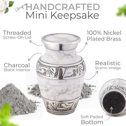 Marbled Metal Keepsake Urn for Human Ashes, Mini 6 Cu in, White - color: White, size: Small (Set of 1)