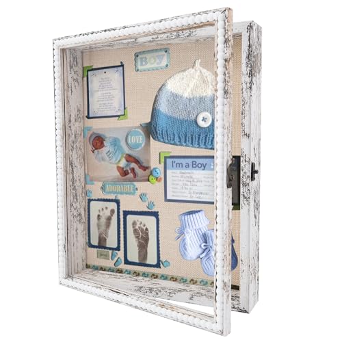 FramePro Shadow Box 13x16 Front Open with Hinge Beaded Designed Display Case with Linen Back, Picture Frame Wedding Bouquet Memorabilia Medals Photos Memory Box for Keepsakes White - color: White, size: 13x16