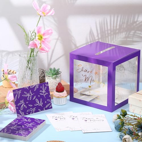 Pajean 50 Pcs Greenery Share a Memory Card, Celebration of Life Cards Box - color: Purple Gold