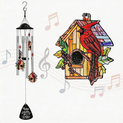 34'' Large Cardinal Red Bird Wind Chimes for Outside Garden Patio Decor | Memorial Wind Chimes Outdoor;Red Bird Windchime,Cardinal Gifts,Sympathy Gifts for Loss of Loved One,Aluminum Tube,with S hook
