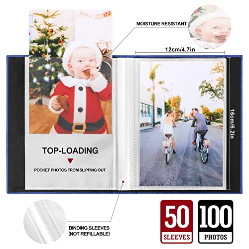 Ywlake Photo Album 4x6 100 Pockets 2 Packs, Small Mini Capacity Linen Photo Album Bulk Sets, Each Pack Holds 100 Top Loader Vertical Only Picture for Kids Boy Girls Blue - color: Blue, size: 100 Pockets/2PK