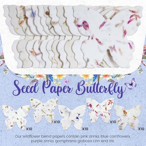 Dunzoom 100 Pcs Handmade Wildflower Seed Paper Tags,Heart & Butterfly Shape - style: Heart & Butterfly Shape