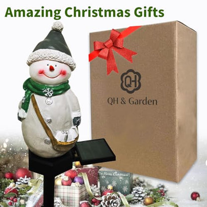 QH & Garden Resin Snowman Solar Lights Outdoor Waterproof | Christmas Garden Stake Lights, Outdoor Christmas Decorations, Snowman Stake Landscape Lamp, Patio Yard - style: Snowman