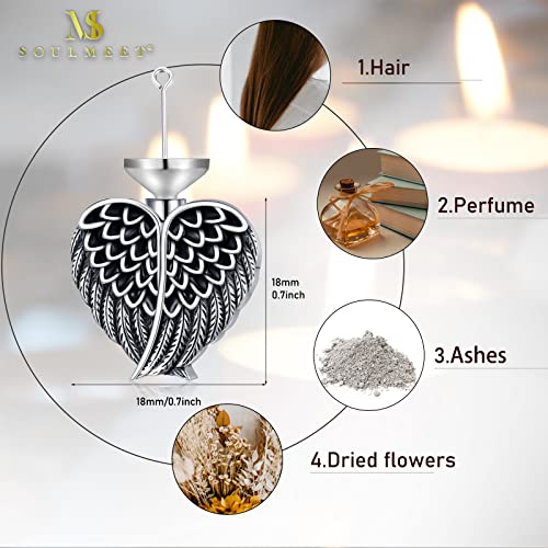 SOULMEET Cremation Jewelry for Ashes, Sterling Silver Urn Necklace for Ashes Women Men, Cherish Memories Cremation Jewelry to Keep Someone Near to You - color: K-Oxidation black Angel Wing