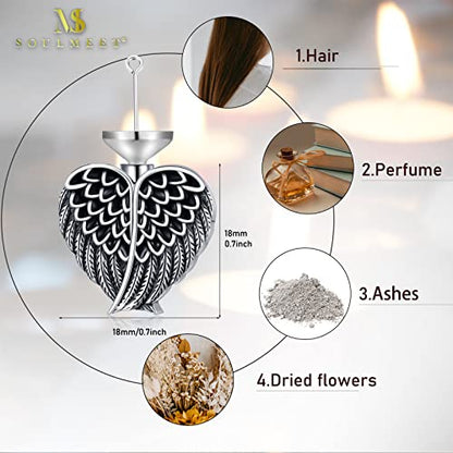 SOULMEET Cremation Jewelry for Ashes, Sterling Silver Urn Necklace for Ashes Women Men, Cherish Memories Cremation Jewelry to Keep Someone Near to You - color: K-Oxidation black Angel Wing