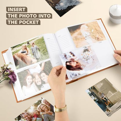 Photo Album Hold 200 4x6 Photos with Front Window for DIY (Brown) - color: Brown
