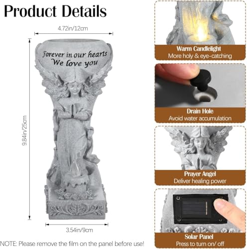 Lewondr Solar Cemetery Vase for Grave, Praying Angel Garden Stake Sculpture | Waterproof Memorial Flower Holder with Solar Candle Light, Sympathy Gifts for Loss of Loved One, Gray - color: Gray B