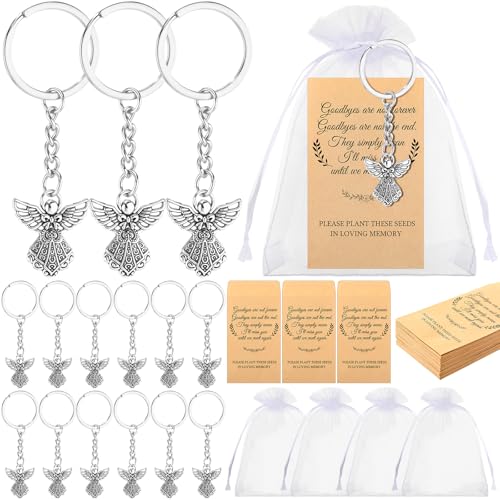 50 Sets Funeral Memorial Celebration of Life Favors for Guests | Bulk Angel Keychain with Organza Bags, Remembrance Keepsakes with Seed Packets, Sympathy Gifts for Memorial Party Return