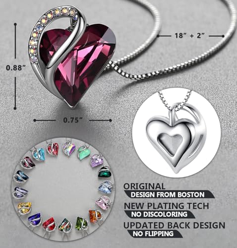 Leafael Gift Necklaces for Women, Infinity Love Birthstone Heart Crystal Pendant, Birthday Anniversary Jewelry for Wife, Mom, and Her, Silver Plated, 18" + 2" Adjustable Chain - color: 02a-February-Amethyst Pink