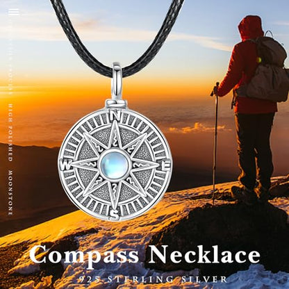 MEDWISE Wing/Paw Prints Urn Necklace for Ashes 925 Sterling Silver Necklace Guardian Angel Ashes Keepsake Memorial Urn Pendant Pet Cremation Jewelry for Ashes Memorial Jewelry for Dog Cat Pet Men - style: C-Compass