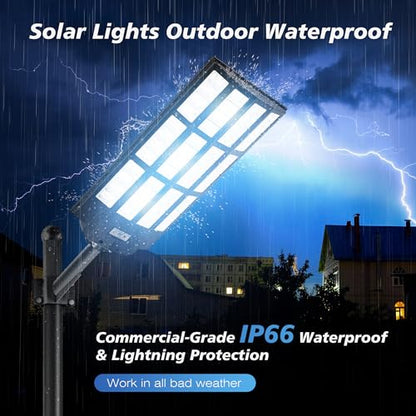 WYWNA 15000W Solar Street Lights Outdoor, 7000K Dusk to Dawn Solar Security Lights with Motion Sensor & Remote Control, IP66 Waterproof Parking Lot Light for Driveway Yard Farm Road - size: 15000