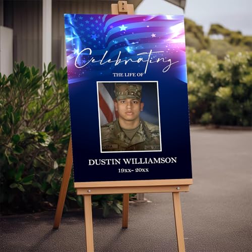 Personalized Veteran Memorial Poster, In Loving Memory Welcome Sign, Celebration Of Life Veteran, American Flag Funeral Welcome Sign, Military Funeral Poster Photo Sign #9 - color: Design 09