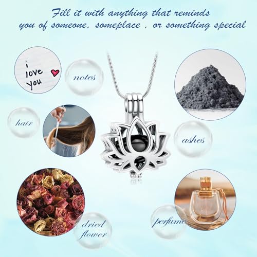 Cremation Jewelry Lotus Flower Urn Necklaces for Ashes Stainless Stell Memorial Ash Pendant Necklaces with Mini Urn Keepsake Ash Jewelry for Men Women Gifts with Funnel Filler Kit - color: Silver-Black