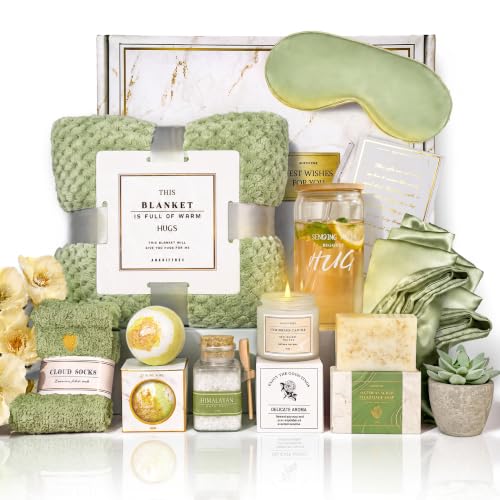 Gift Basket for Women,Care Package for Women,Birthday Gift Basket,12PC Get Well Gifts After Surgery,Grief,Sympathy Gifts,Condolences (green) - color: green