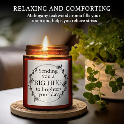 Sending You a Big Hug Candle - Get Well, Thinking of You, Aromatherapy Gifts for Stress Relief Relaxation -Gifts for Women Men Friends Son - Natural Soy Wax - Mahogany Teakwood Scented Candle - color: Big hug