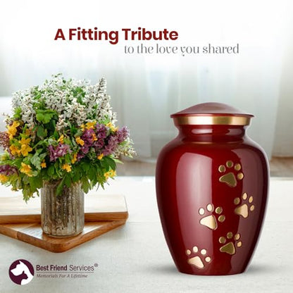 Ottillie Legacy Crimson/Brass/Vert Urn, up to 25lbs - color: Crimson, Vertical Brass Paws, size: Small
