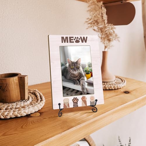 Cat Picture Frame, Cat Lover Gifts for Pet Owner, Christmas Memorial Gifts for Friends Women, Desk Decor Meow Kitten Paw Photo Frame (4x6 Horizontal) -S27 - style: Pink Meow
