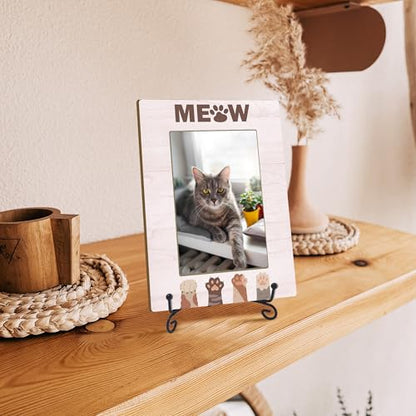 Cat Picture Frame, Cat Lover Gifts for Pet Owner, Christmas Memorial Gifts for Friends Women, Desk Decor Meow Kitten Paw Photo Frame (4x6 Horizontal) -S27 - style: Pink Meow