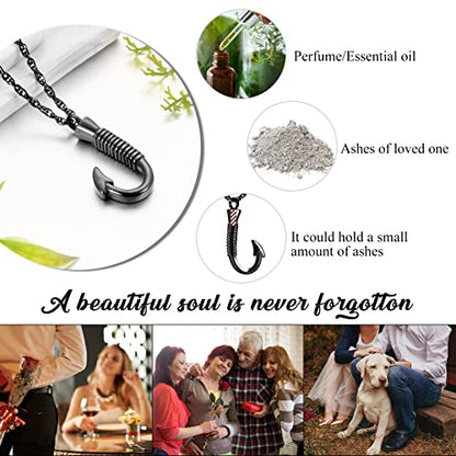 abooxiu Fishing Heart Hook Urn Necklace for Ashes Fish Heart Hook Stainless Steel Cremation Jewelry - Black - color: Black, style: Non-engraving