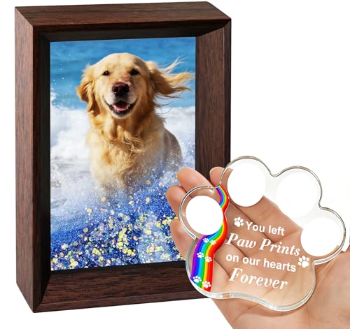 Dog Memorial Picture Frame 4x6, DIY Pet Memorial Gift for Loss of Dog or Cat with Paw Remembrance Ornament - You Left Paw Prints On Our Hearts Forever, Dogs Photo Frame Pet Sympathy Bereavement Gift