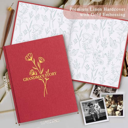Lanpn Grandma Life Story Book Journal with 260+ Prompts, Linen Hardcover Grandmother Guided Journal Memory Keepsake Book to Fill Out, Birthday Mother's Day Christmas Gift for Grandmas, Red - color: Red