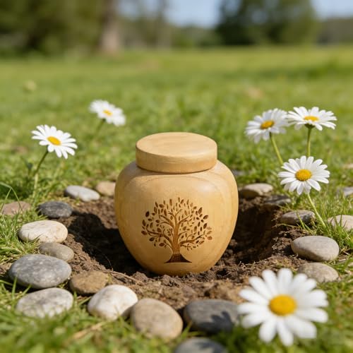 Small Urns for Keepsake Sharing Made of Bamboo, Mini Urn with Tree of Life Pattern Engraved Biodegradable Urn for Human Pet (2PC) - color: 2pc