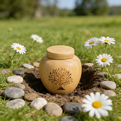 Small Urns for Keepsake Sharing Made of Bamboo, Mini Urn with Tree of Life Pattern Engraved Biodegradable Urn for Human Pet (2PC) - color: 2pc