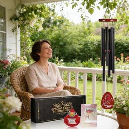 Memorial Sympathy Wind Chimes for Loss of Loved One | 26'' with Cardinal Doll, Cardinal Windchimes in Memory of a Loved One Bereavement Condolence Remembrance Gifts