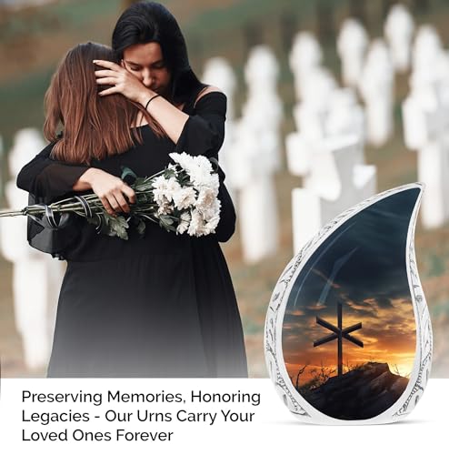 Christ Sunset Cremation Urns for Human Ashes Adult Male - Large Urn for Human Ashes Adult Female - Burial Gift for Funeral - 10inch & 200 Cubic Inches Capacity Include Velvet Bag - color: Christ With Sunset View 1