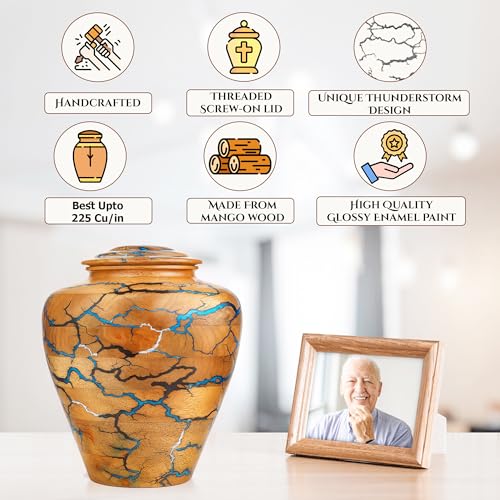 Handmade Wooden Cremation Urn for Adult Human Ashes – Mango Wood & Epoxy Resin Memorial Urn with Secure Lid – Decorative Funeral & Burial Urn for Home (X-Large, 8x8x10 Inch, 225 Cu in) - size: X-Large – 8x8x10 Inch – 225 Cu In