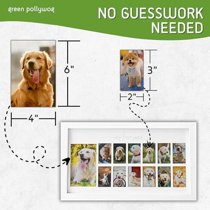 Green Pollywog My First Year Dog Picture Frame, 12-Month - size: Dog First Year Frame - White