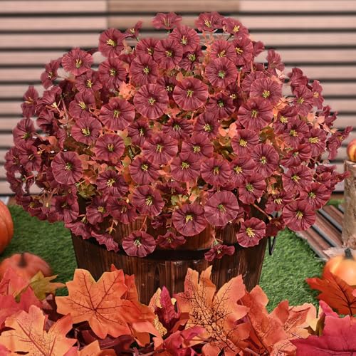 14 Bundles Artificial Mums for Outdoors, Faux Mums for Outdoor Planters - color: Brown, size: 14 Bundles