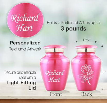 The Loving Memorial Small Keepsake Urns for Human Ashes Set of 4 - Mini Cremation Urns with Velvet Pouches and Gift Box - Pink Rose Engraved Sharing Memorial Urns