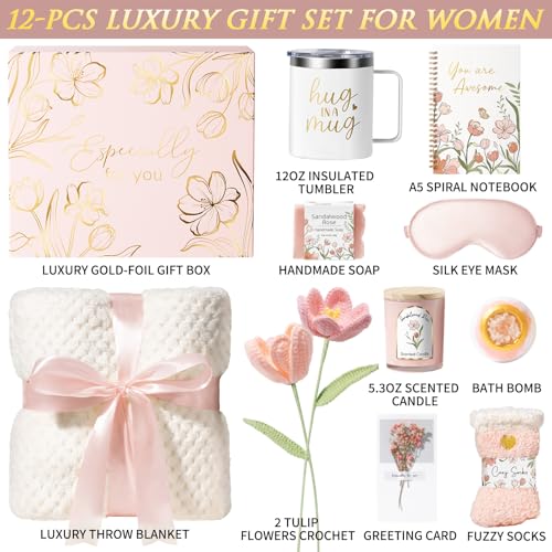 Birthday Gifts for Women Self Care Package Get Well Gift Baskets for Women | Get Well Soon Thinking of You Spa Sympathy Gift Basket, Christmas Inspirational Gift Set for Women Mom Her Friend Wife Sister - color: Pink