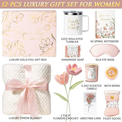Birthday Gifts for Women Self Care Package Get Well Gift Baskets for Women | Get Well Soon Thinking of You Spa Sympathy Gift Basket, Christmas Inspirational Gift Set for Women Mom Her Friend Wife Sister - color: Pink