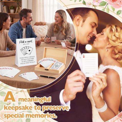 AceOrbit 57 Pack Wedding Guest Book Playing Cards Set with Wooden Box - color: White, style: Classic