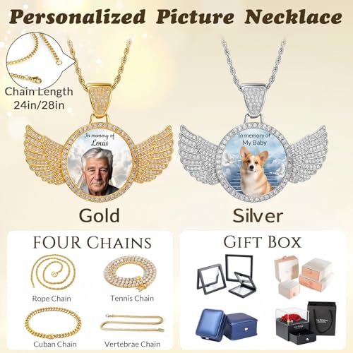 HJX Custom Circle Chain with Wings, Memorial Picture Necklace for Men Womem - color: 7-wing