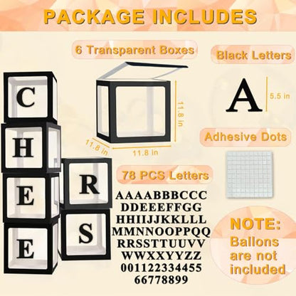 Ledido Transparent Balloon Boxes with 78 Letters Numbers for Custom Name - color: Black, size: 6PCS Boxes