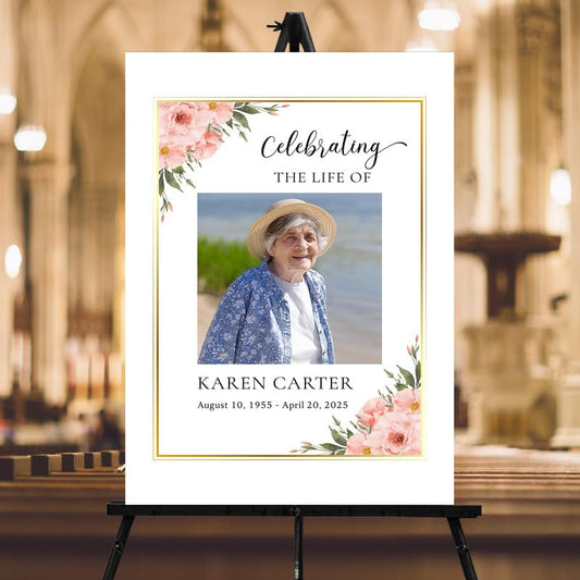 Blush Pink Floral Funeral Welcome Sign, Celebration Of Life Decoration, Memorial Decor Signs, Funeral Decorations, Celebration of Life Sign With Photo, Custom Memorial Welcome Signs with Picture - color: Style #10