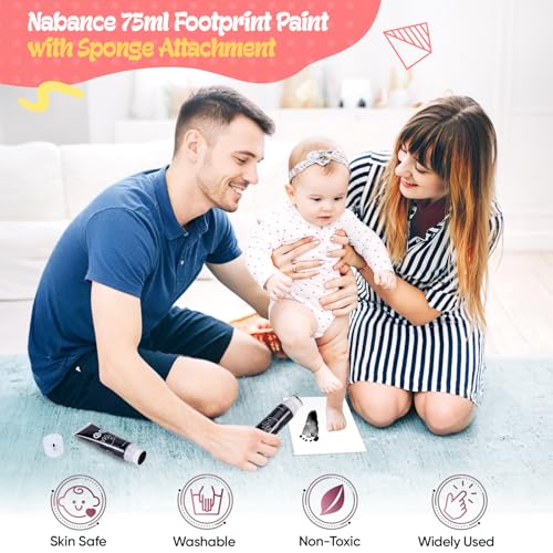 Nabance 2.54 fl oz Black Baby Hand and Footprint Friendly Paint, Dog Cat Paw Print Safe Paint, Non-Toxic Acid-Free, Safe Gentle for Home School Christmas New Year DIY Keepsake Stamp - color: Black