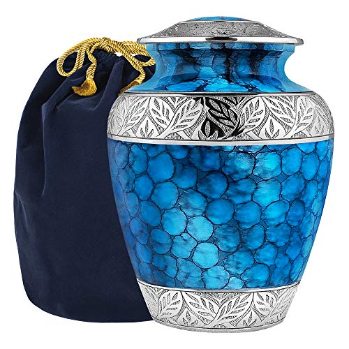 Trupoint Memorials Cremation Urns for Human Ashes, Decorative Burial Urn for Adult Men and Women, Large Light Blue with Silver Lining - color: Light Blue, size: Adult