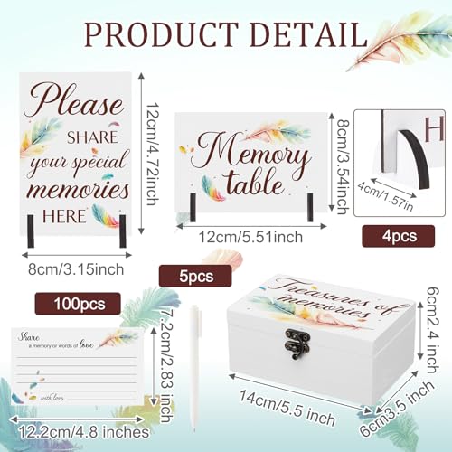 Gilprop 112 Pcs Celebration of Life Memory Cards Set Share a Memory Cards with Box 2 Wood Sign with 4 Hold and 5 Pens, Sympathy Memorial Gifts Funeral Keepsake Decorations(Feather) - style: Feather