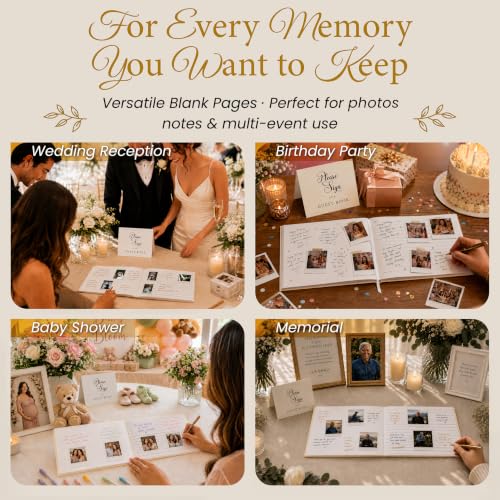 Wedding Guest Book, 100 Blank Pages, 9×7" Gold Foil Hardcover - color: Cream