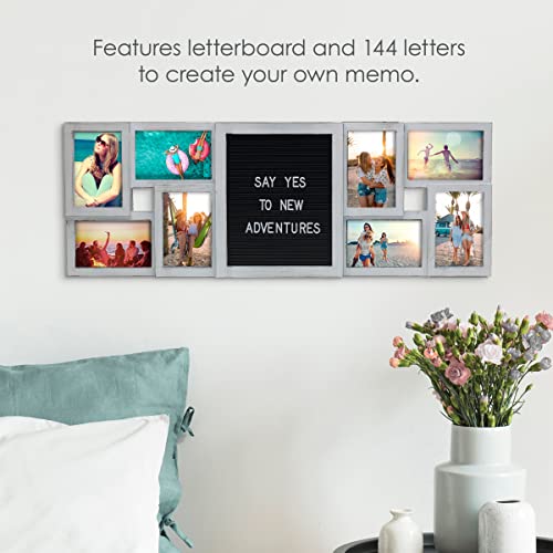 MELANNCO Customizable Letterboard 8-Opening Photo Collage, 31 x 11 inch, Distressed White - color: Distressed White, size: 31x11 - 8 Opening