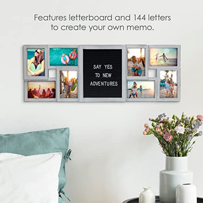 MELANNCO Customizable Letterboard 8-Opening Photo Collage, 31 x 11 inch, Distressed White - color: Distressed White, size: 31x11 - 8 Opening